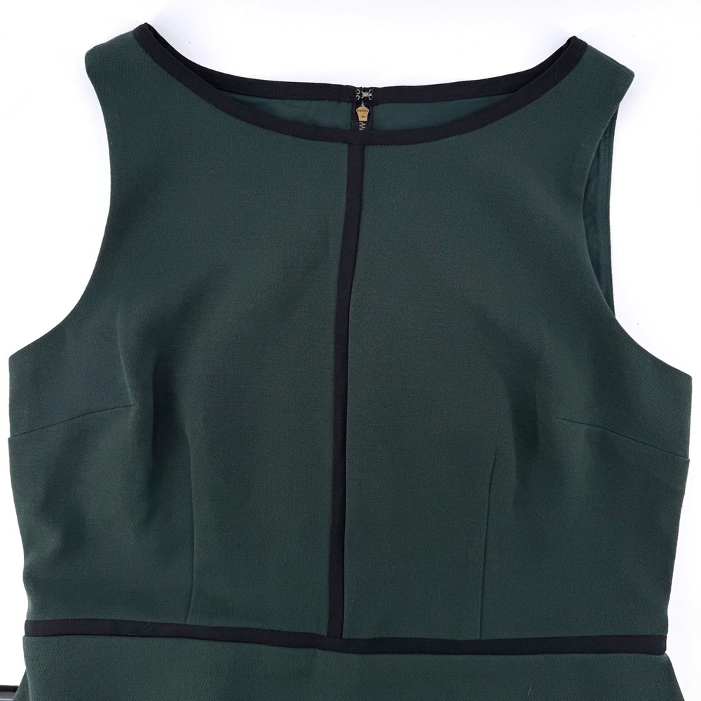 Ann Taylor‎ Loft Sz 12 Dark Green Sleeveless Sheath Dress Black Trim Zipper Back